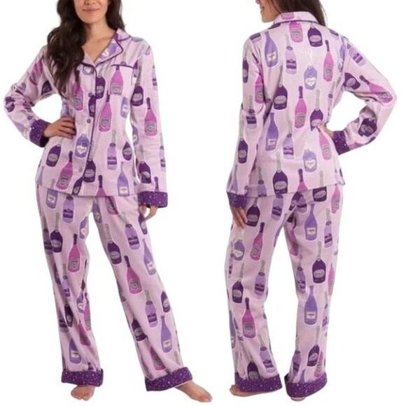 Munki Munki Champagne NYE New Years Eve Cotton Flannel Matching Pajamas Xlarge - Picture 2 of 6